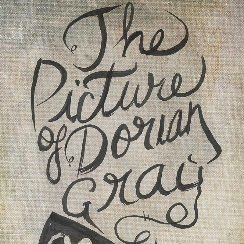 thumbnail for the picture of dorian gray book cover. it is a script that makes up the portait of a man